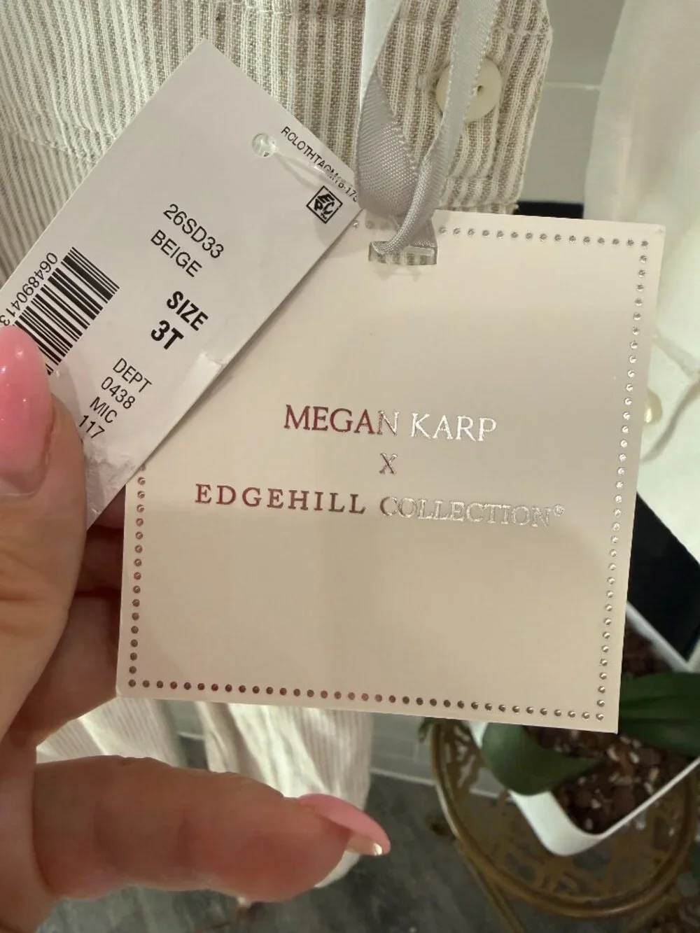 Megan Karp x Edgehill Collection Boys Linen Blend Overall Set 3T NWT Beige Strip